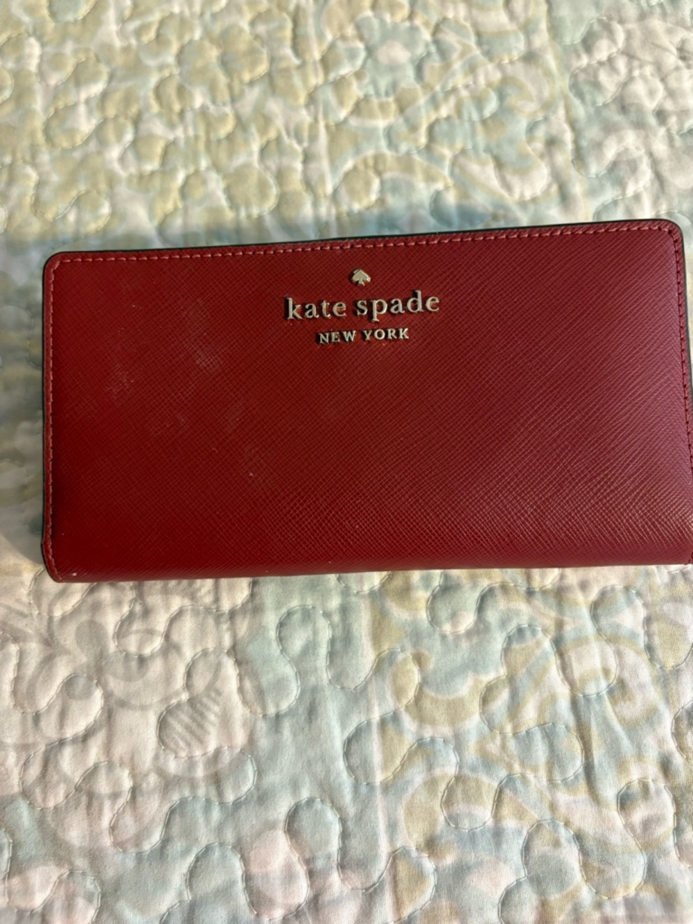 kate spade Dark Red Saffiano Leather Bifold Wallet